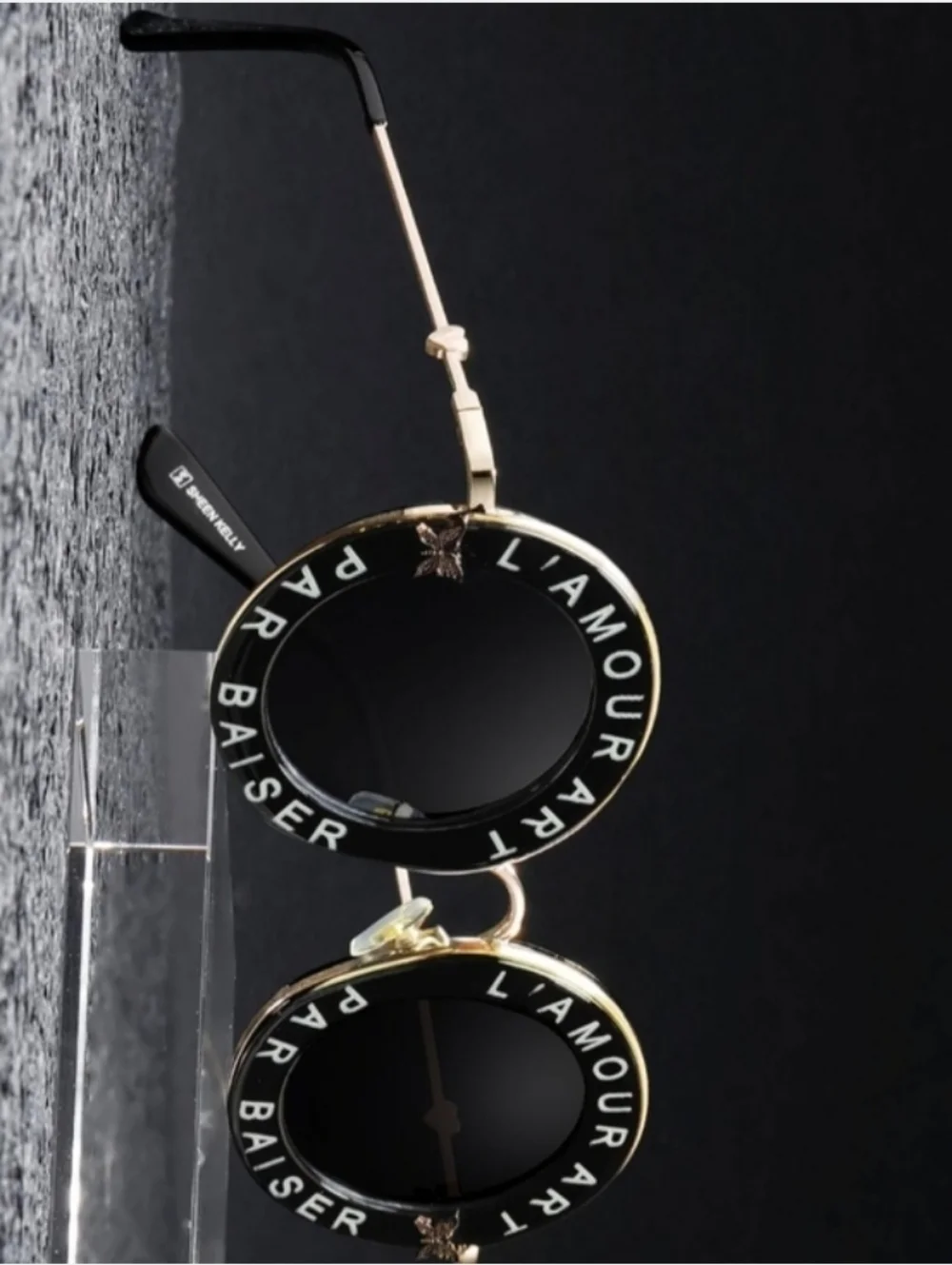 Round Luxury Black Tint Bold Statement Print Sunglasses
